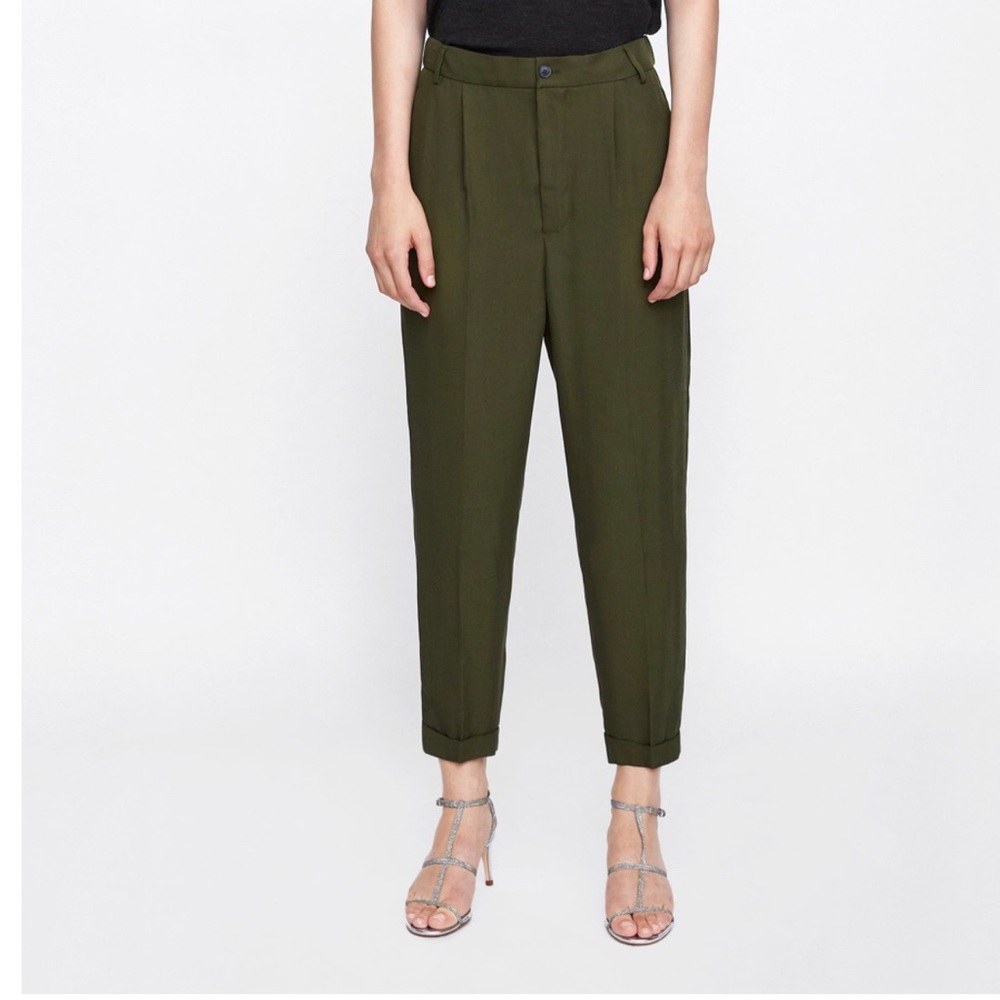 ZARA Elastic Waist Pants in Green